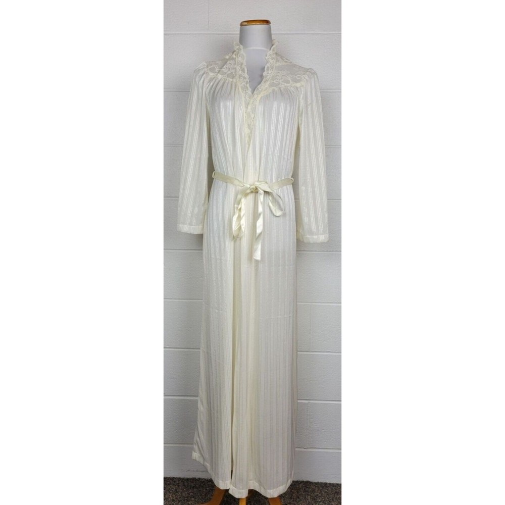 Vintage Vassarette Ivory Sheer Robe w. Floal Lace USA Medium